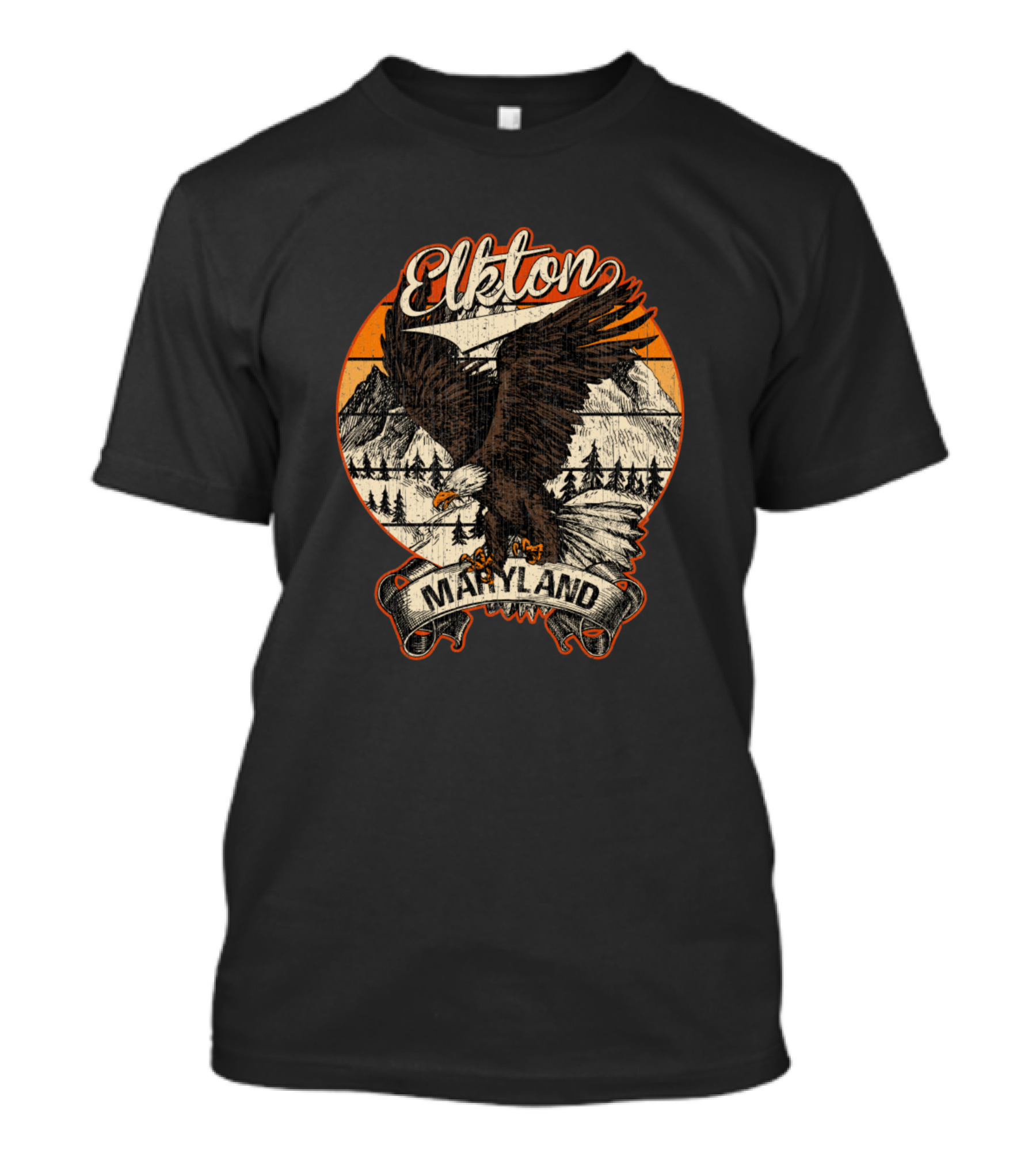 Elkton Maryland Bald Eagle With Retro Vintage Mountain Landscape T-Shirt