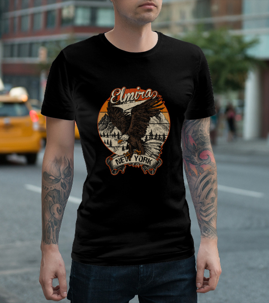 Elmira New York Bald Eagle Retro Vintage Aesthetic Scenic Mountains T-Shirt