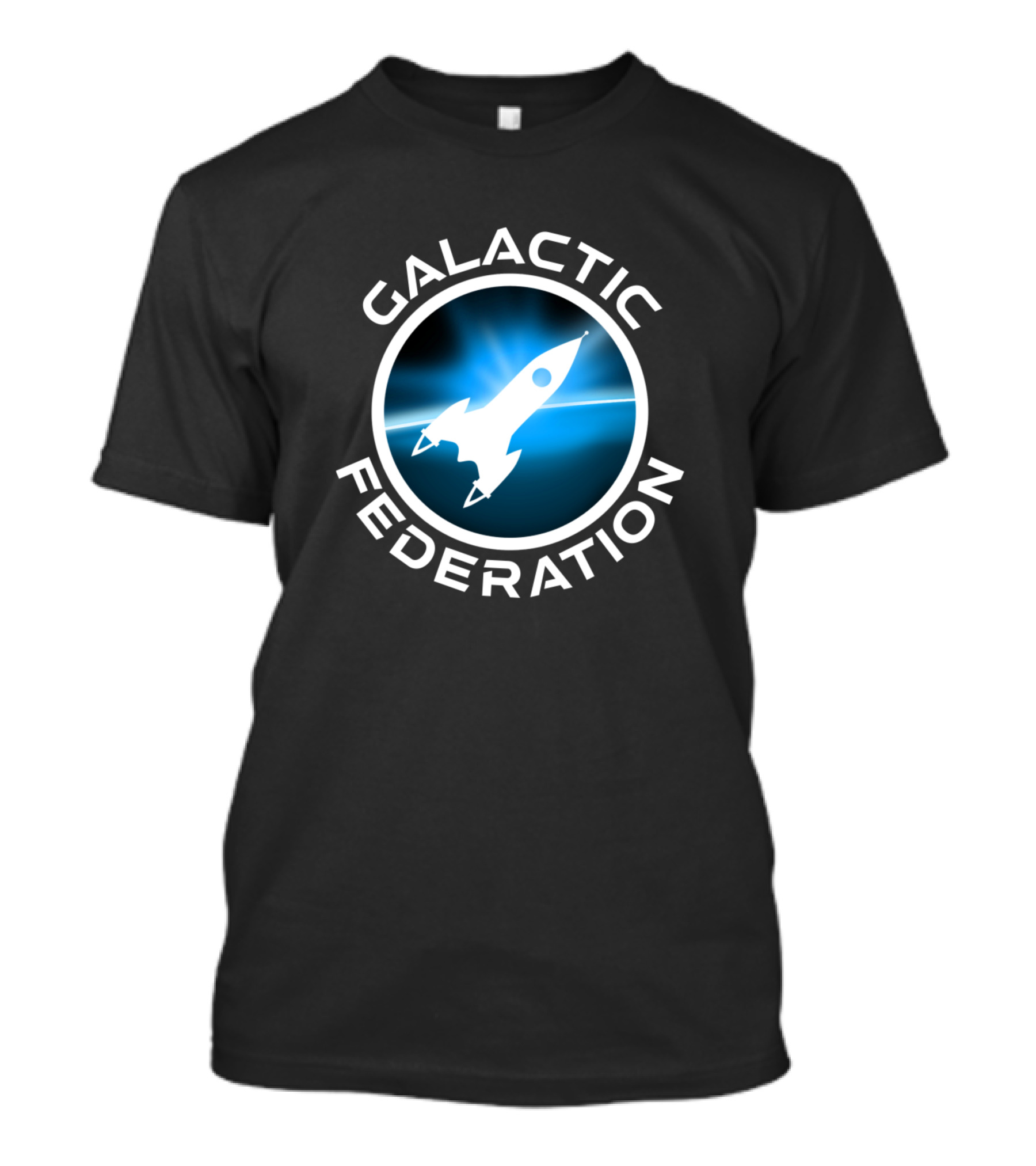 Galactic Federation Rocket Emblem With Blue Space Background T-Shirt