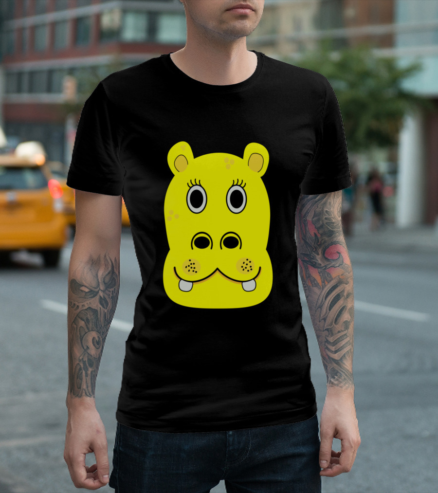 Yellow Hippopotamus Cartoon Face T-Shirt