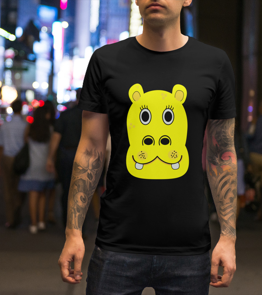 Yellow Hippopotamus Cartoon Face T-Shirt
