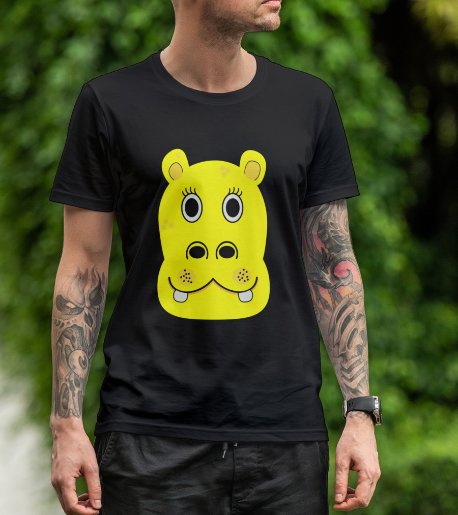 Yellow Hippopotamus Cartoon Face T-Shirt