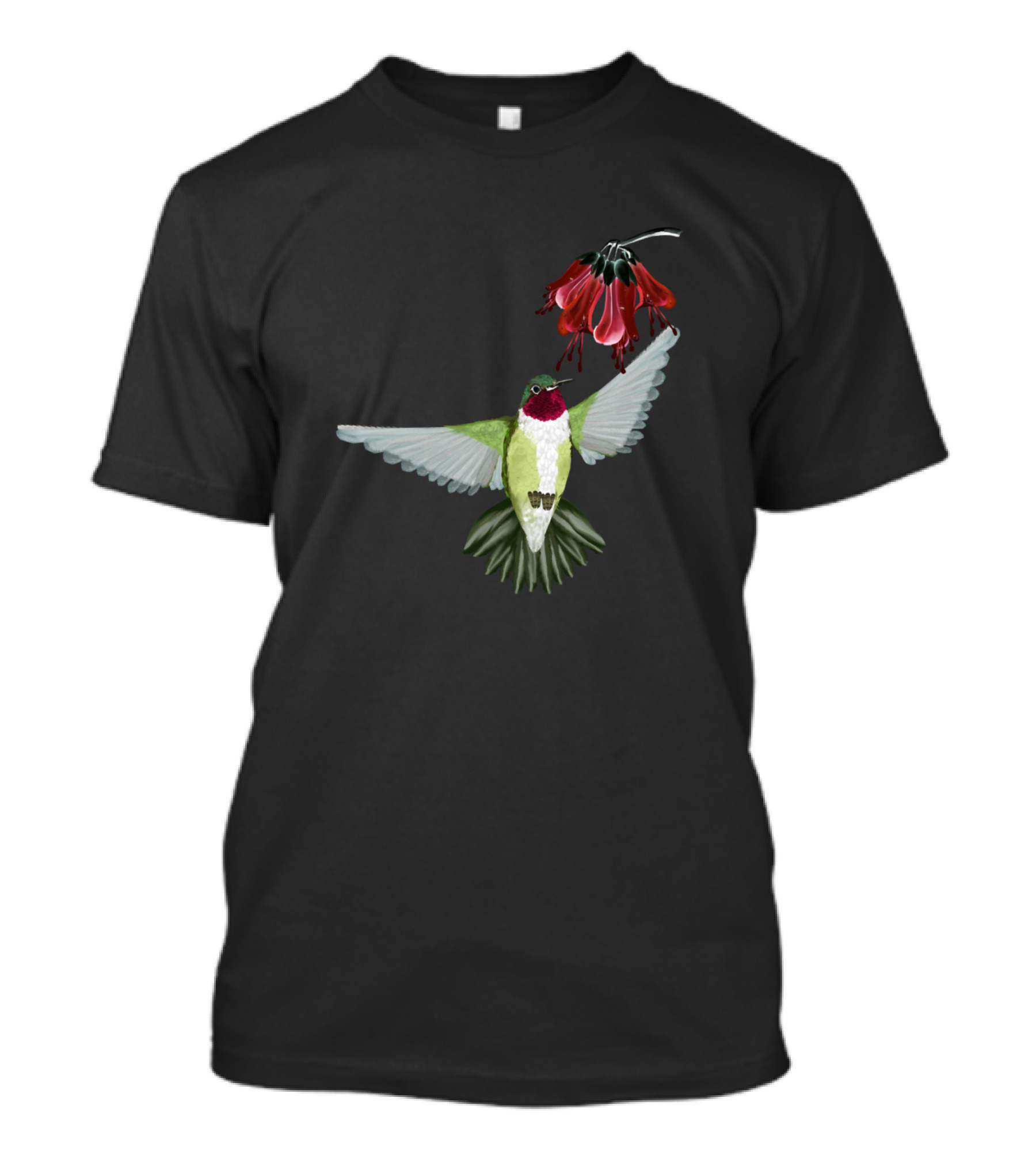 Hummingbird Red Throated Wildlife Nature Flower T-Shirt