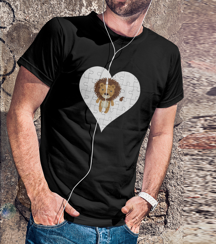 Jigsaw Puzzle Heart Wild Animal Lion T-Shirt
