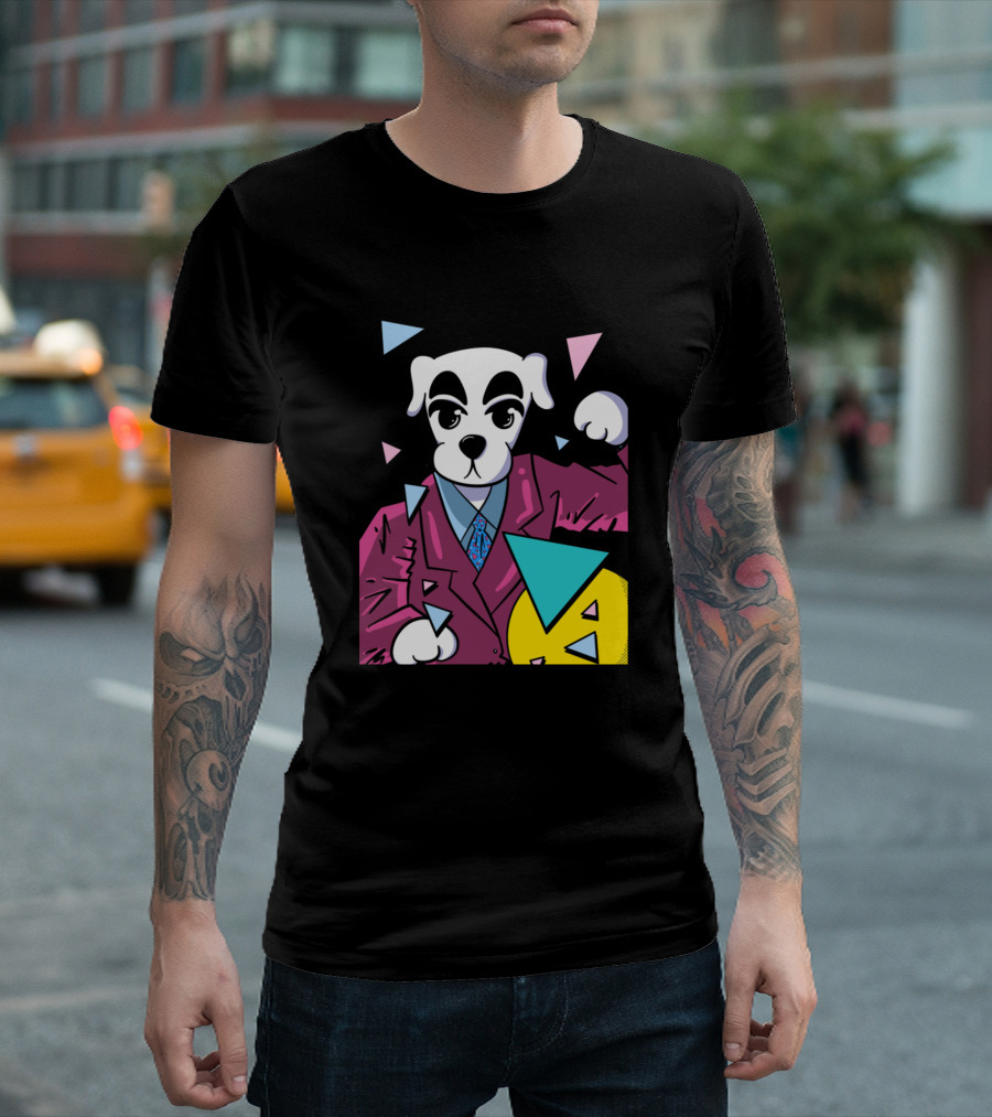 Kk Manhattan Pop Art Style with Dog in Suit and Geometric Shapes T-Shirt