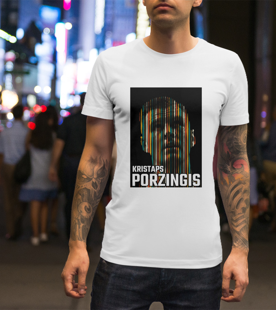 Kristaps Porzingis Abstract Vertical Stripes T-Shirt
