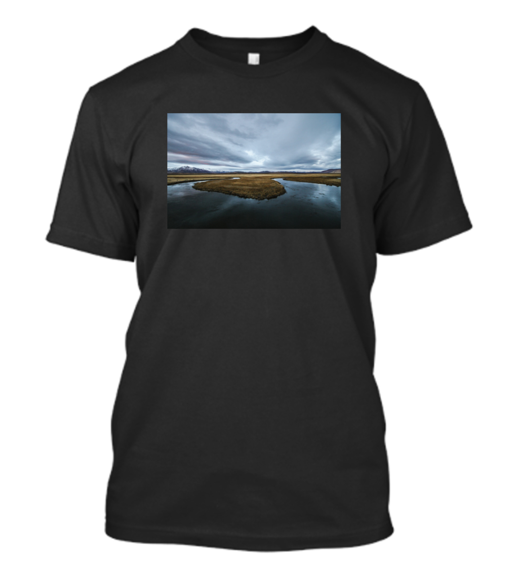 Lake Water Landscape With Dark Cloudy Skies And Outdoor Vibes T-Shirt