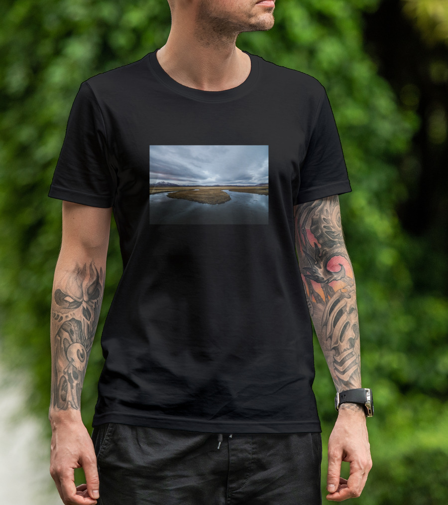 Lake Water Landscape With Dark Cloudy Skies And Outdoor Vibes T-Shirt