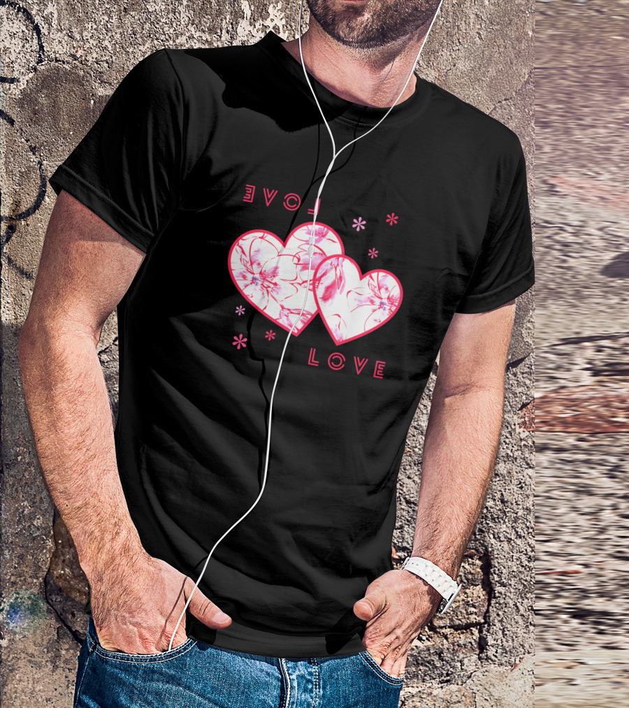 LOVE LOVE Floral Heart Pattern With Flowers And Pink Accents T-Shirt