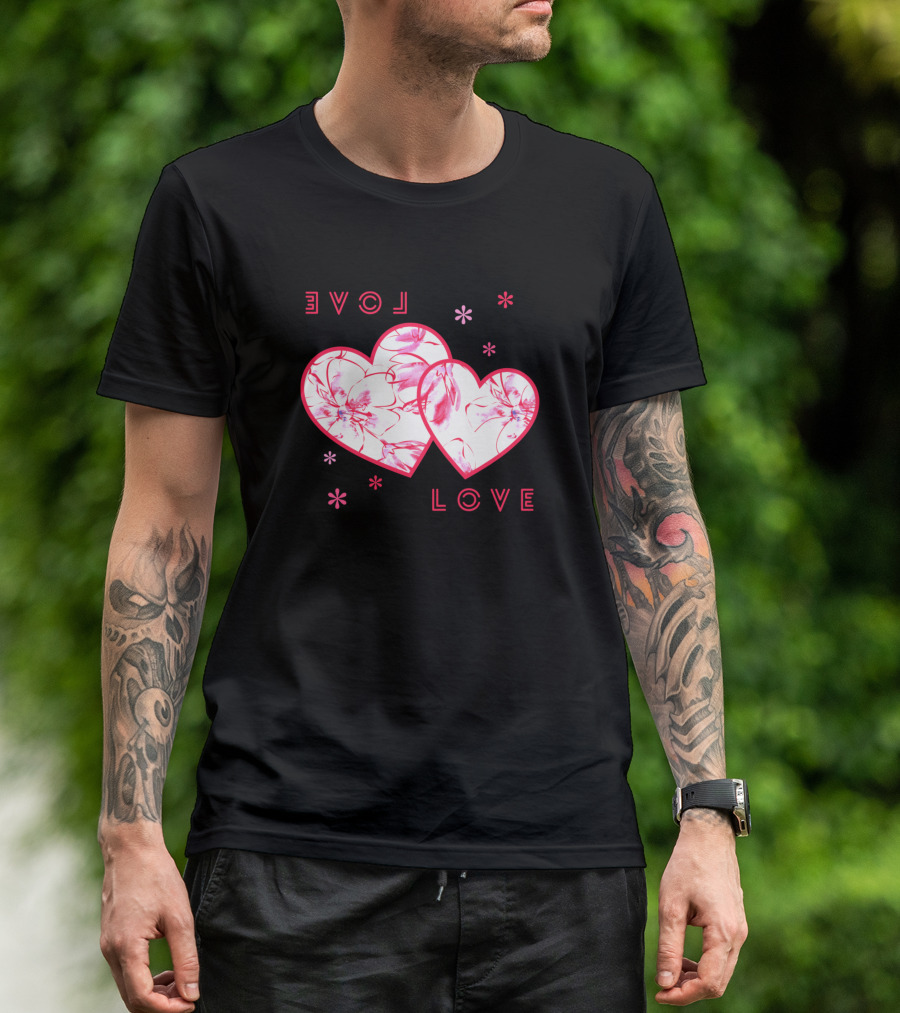 LOVE LOVE Floral Heart Pattern With Flowers And Pink Accents T-Shirt