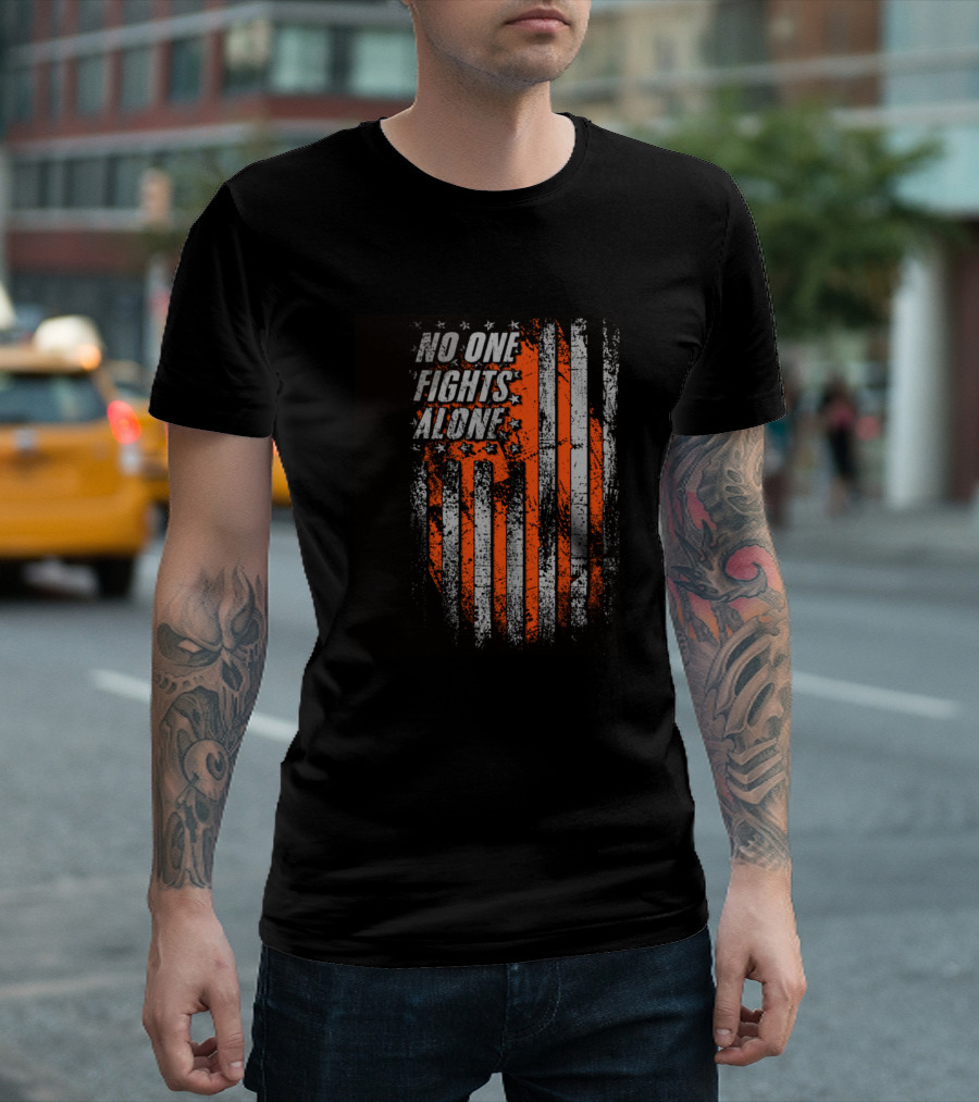 No One Fights Alone American Flag Multiple Sclerosis Awareness T-Shirt