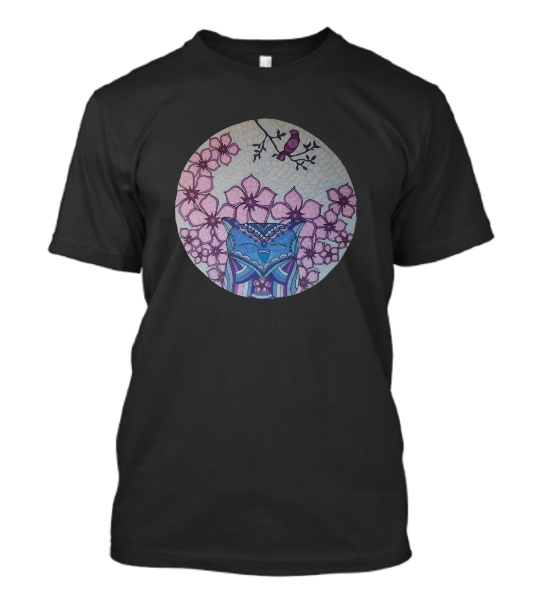 Owl Sakura Blossoms And Pink Bird T-Shirt