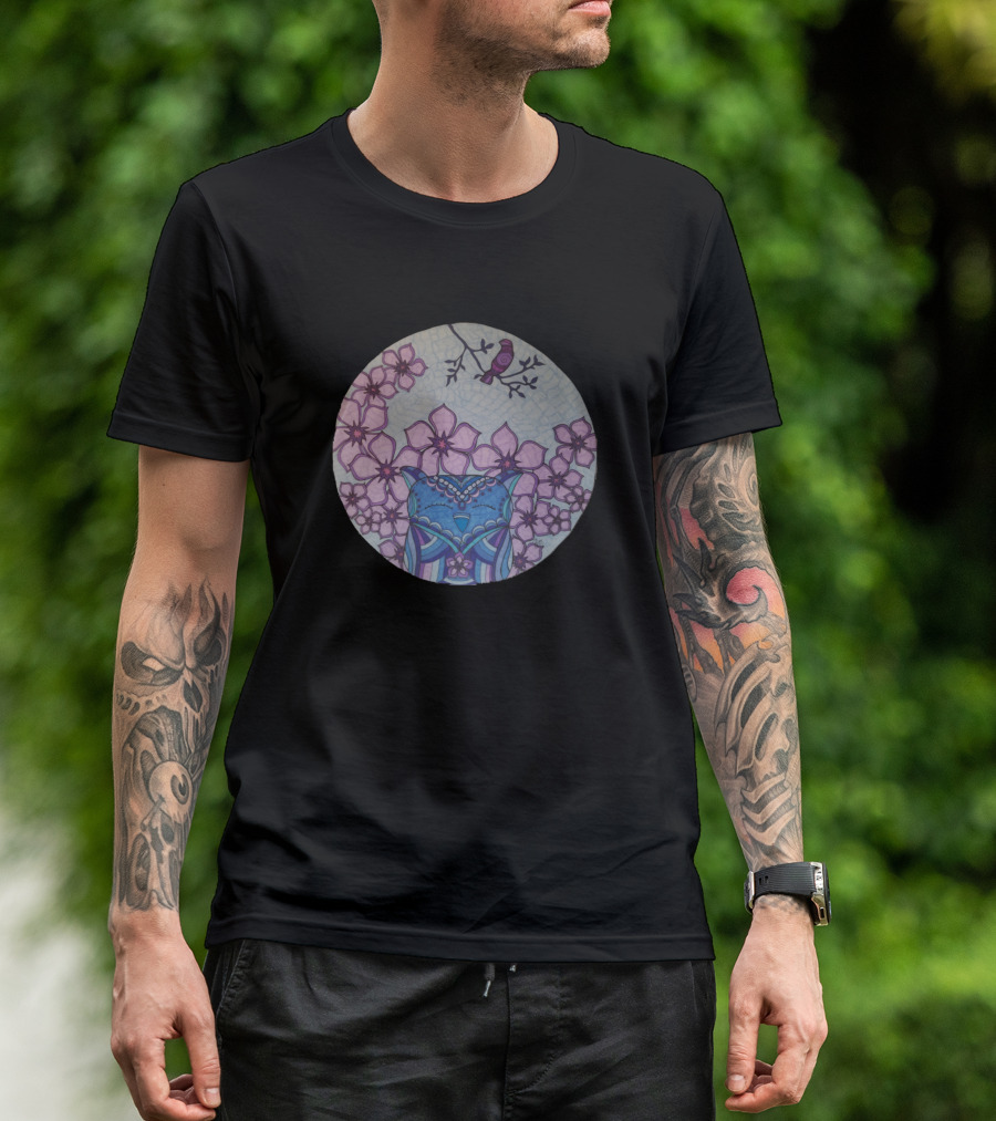 Owl Sakura Blossoms And Pink Bird T-Shirt