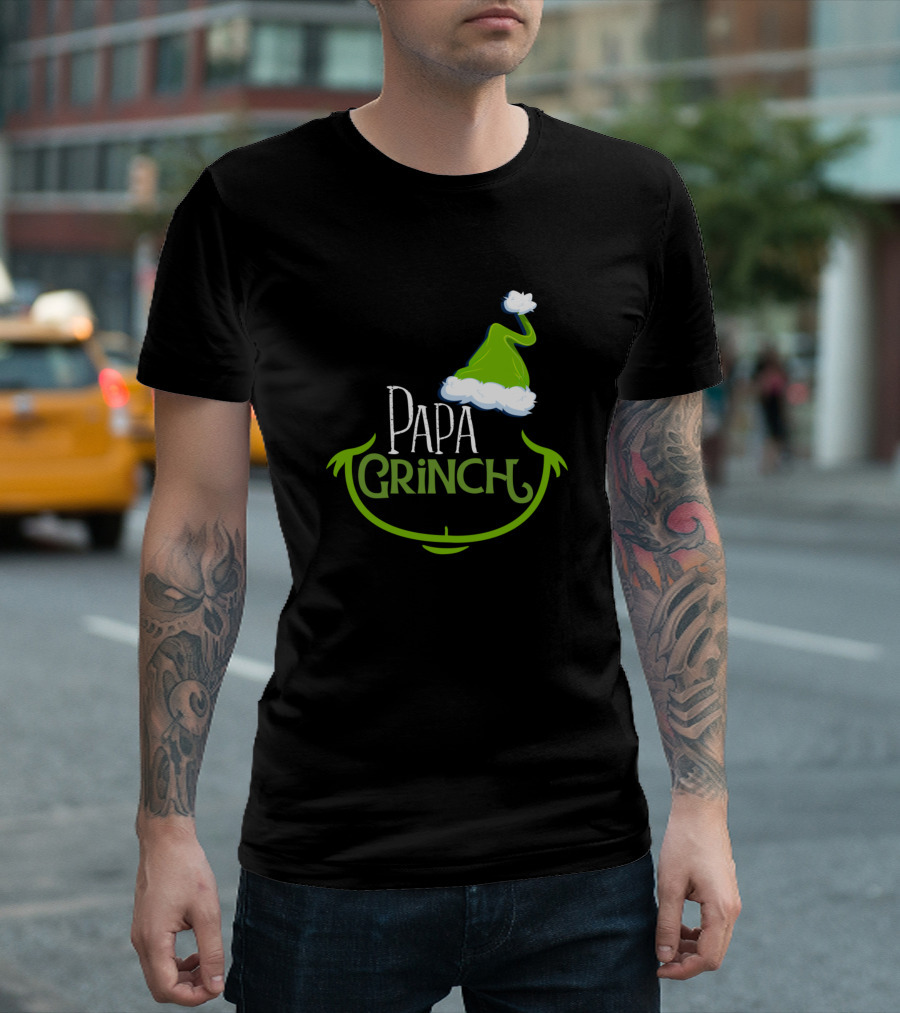 Papa Grinch Santa Hat Smirk T-Shirt