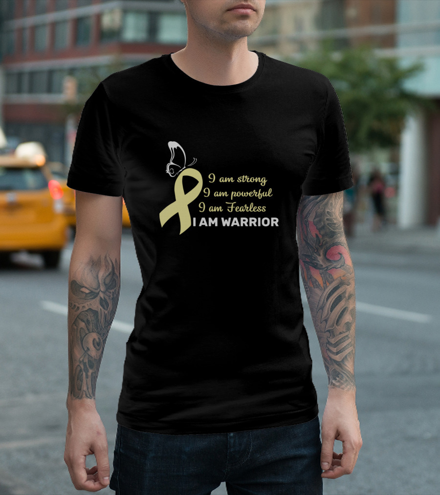 Pele Yellow Spina Bifida Awareness I Am Strong Powerful Fearless Warrior T-Shirt