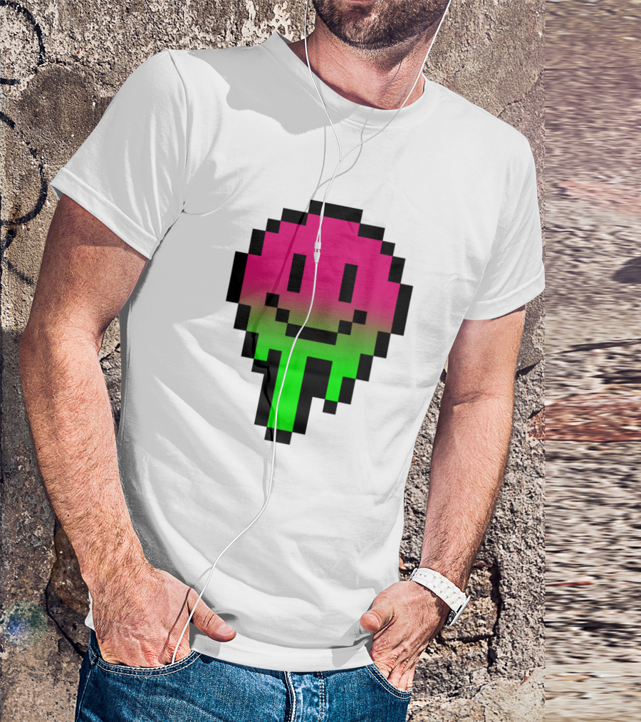 Pixel Acid Drip Smiley Face Neon Grunge Aesthetic T-Shirt