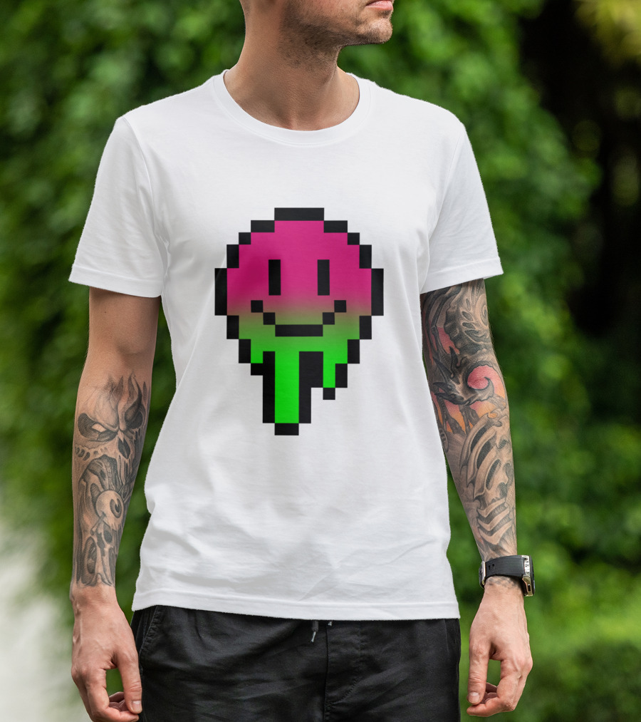 Pixel Acid Drip Smiley Face Neon Grunge Aesthetic T-Shirt