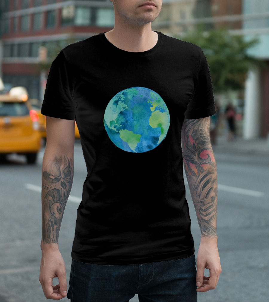 Planet Earth Watercolor Design Blue And Green T-Shirt