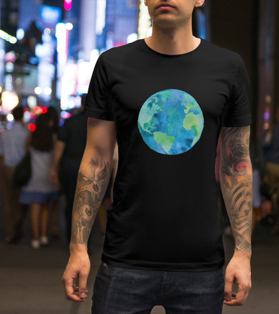 Planet Earth Watercolor Design Blue And Green T-Shirt