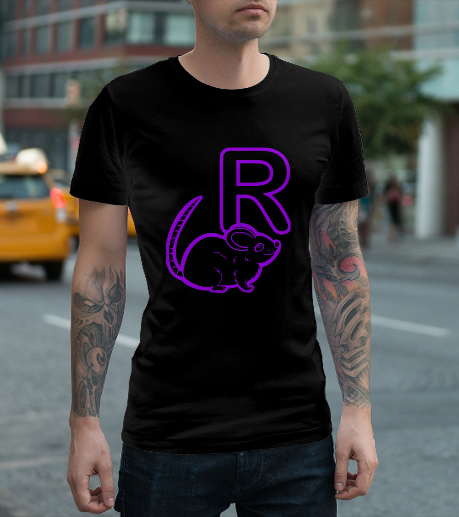 R Is For Rat Neon Outline Rodent T-Shirt
