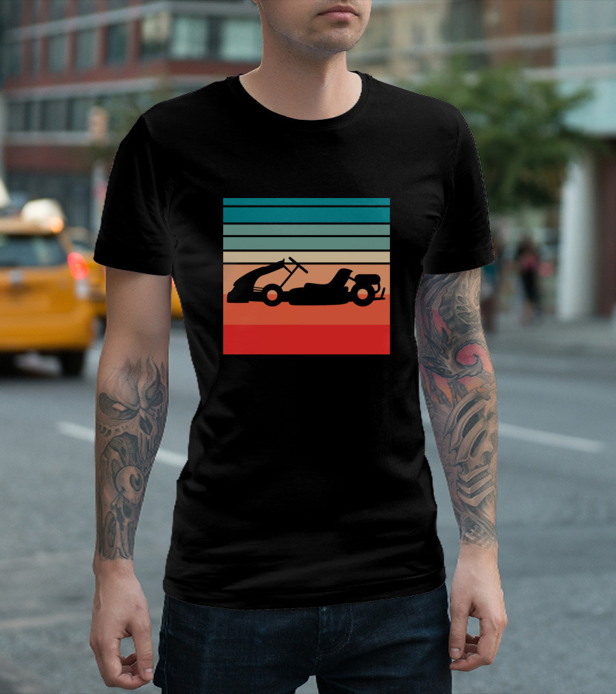 Retro Go Cart Silhouette Vintage Sunset Stripes T-Shirt