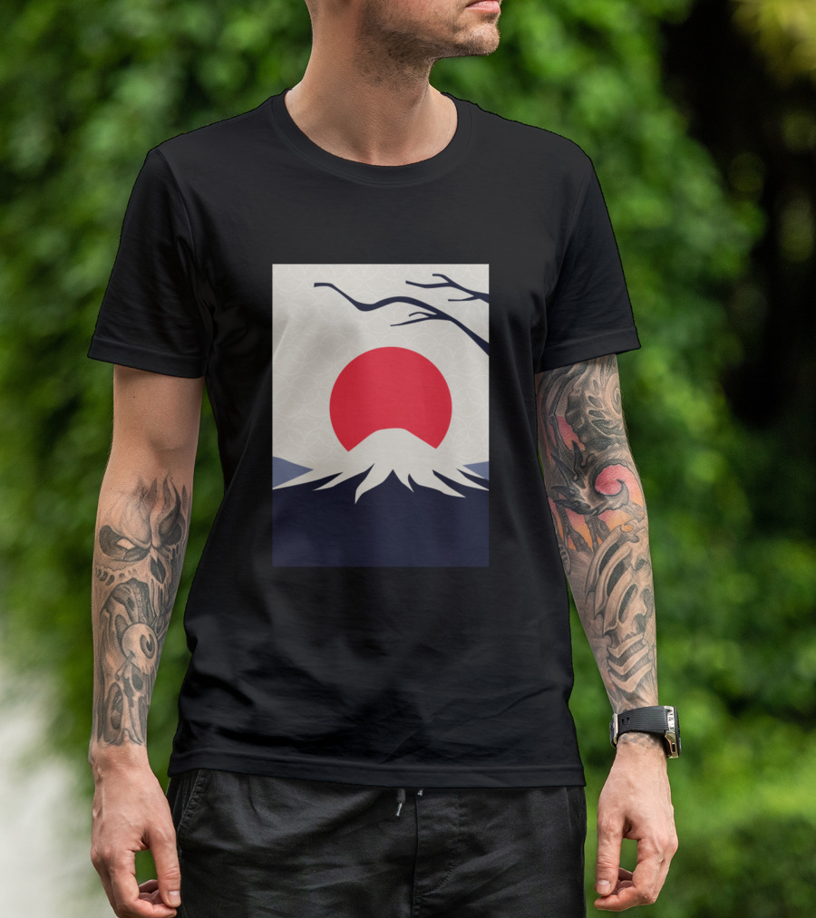 Mount Fuji Rising Sun Japanese Aesthetic Snowy T-Shirt