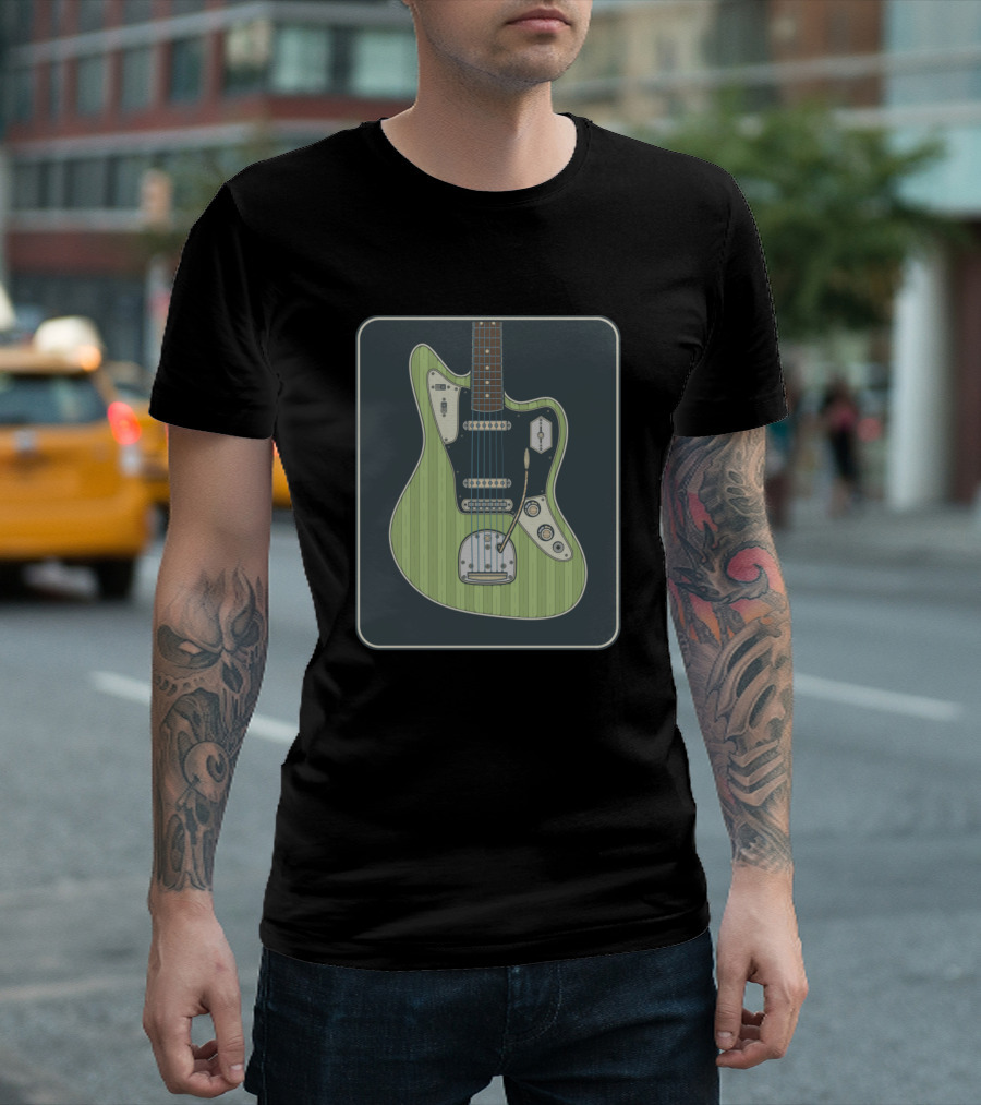 Green Electric Offset Guitar in Vintage Frame T-Shirt