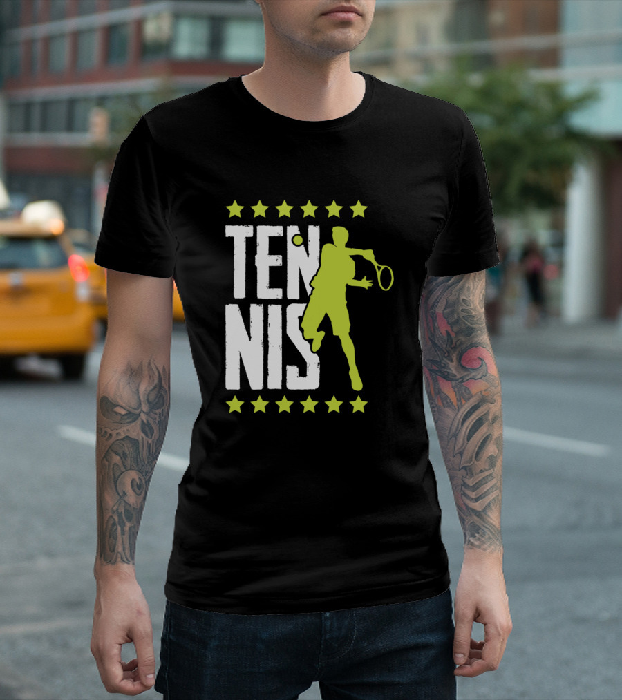 Tennis Racket Sports Game Match Fan Silhouette Stars T-Shirt