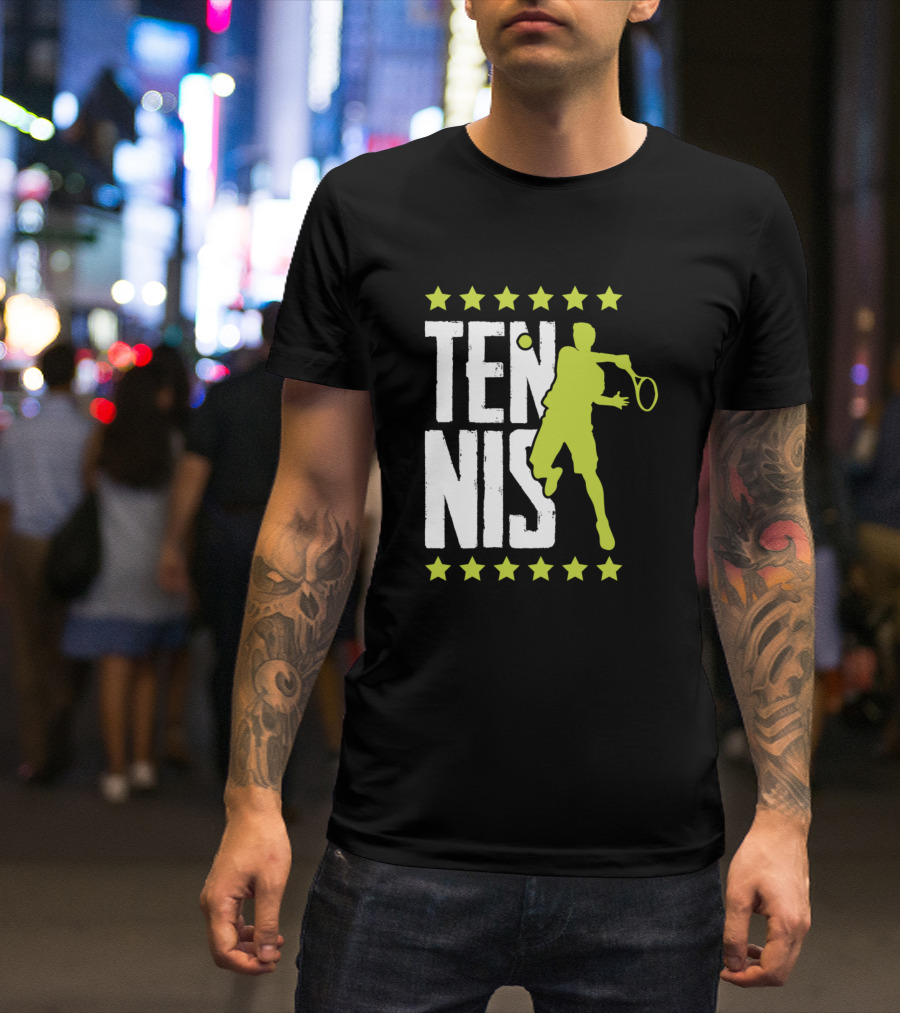 Tennis Racket Sports Game Match Fan Silhouette Stars T-Shirt