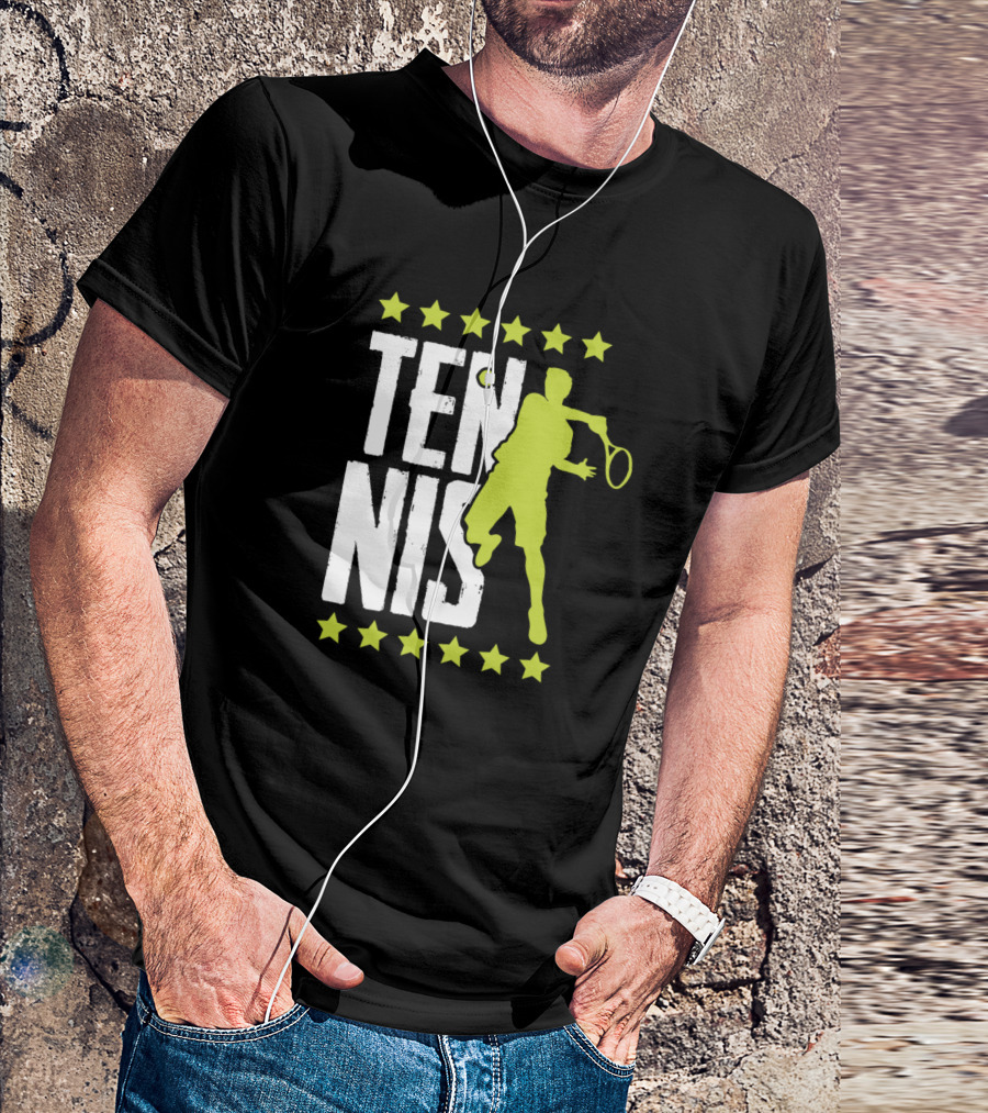 Tennis Racket Sports Game Match Fan Silhouette Stars T-Shirt