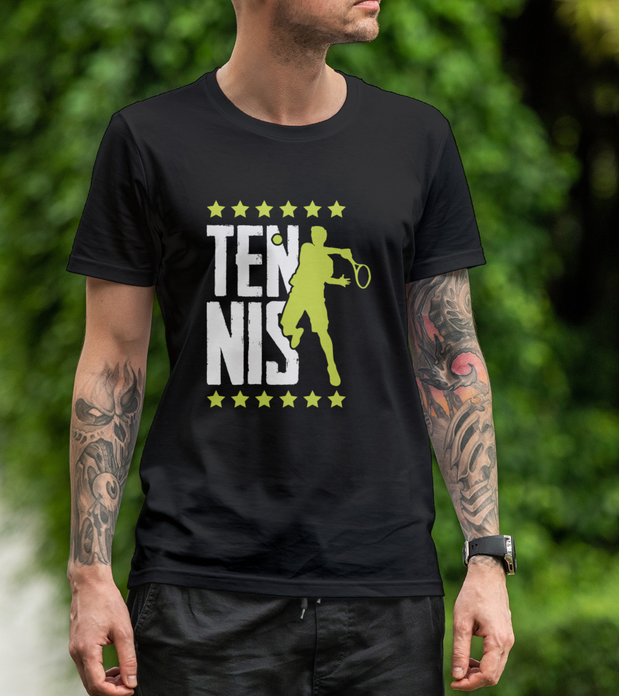 Tennis Racket Sports Game Match Fan Silhouette Stars T-Shirt
