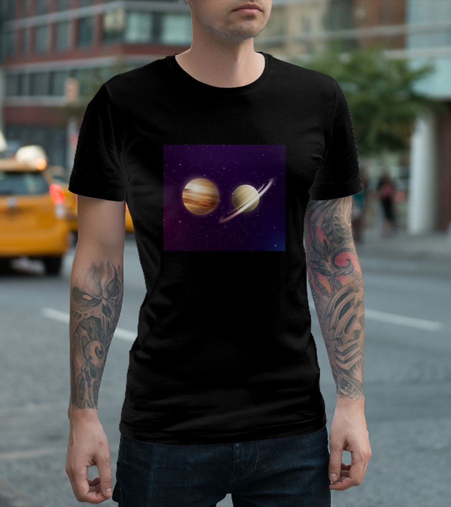 Saturn and Jupiter Celestial Great Conjunction Cosmic Event T-Shirt