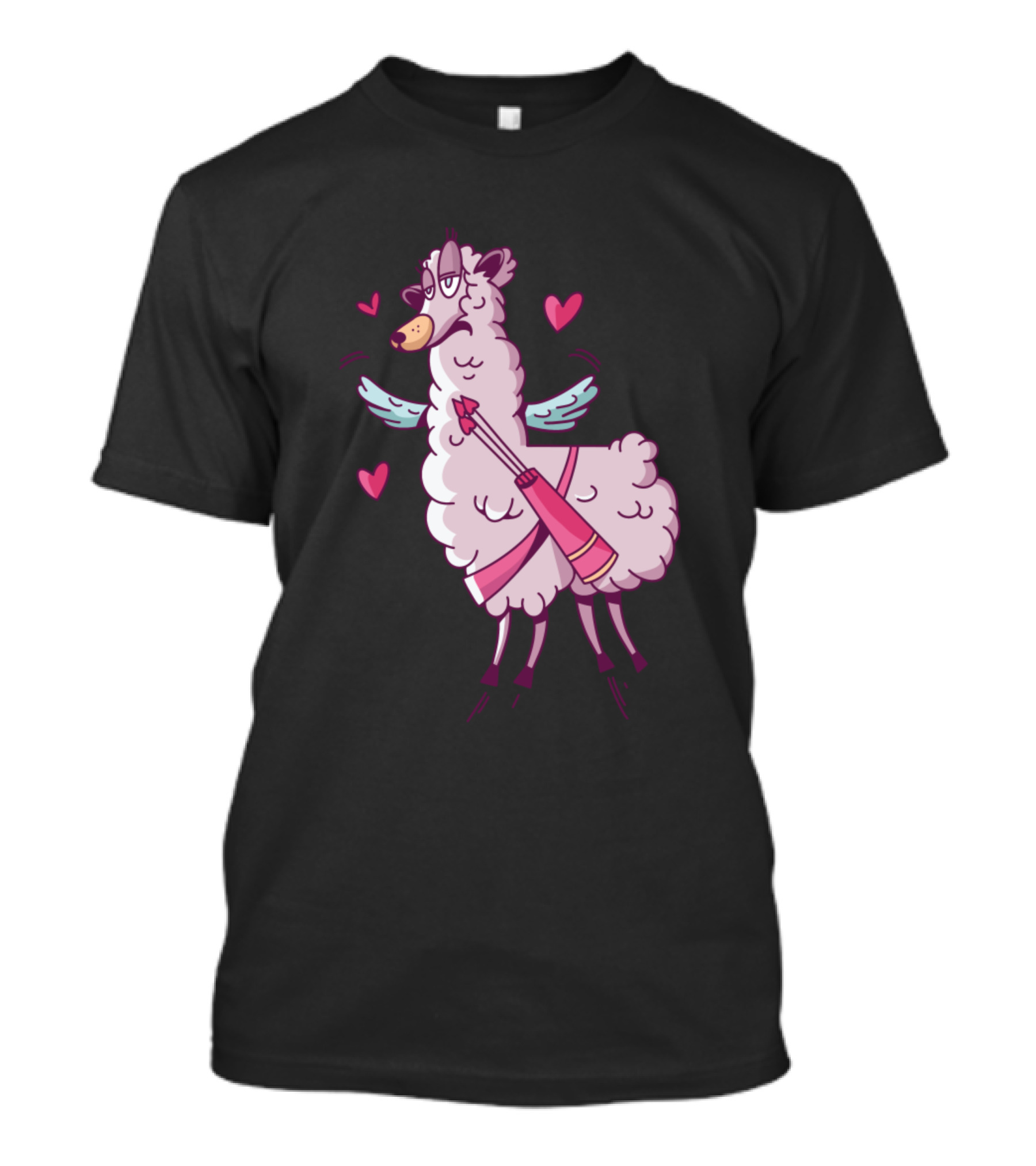 Valentines Llama Love Cupid Hearts Wings Arrow Quiver T-Shirt