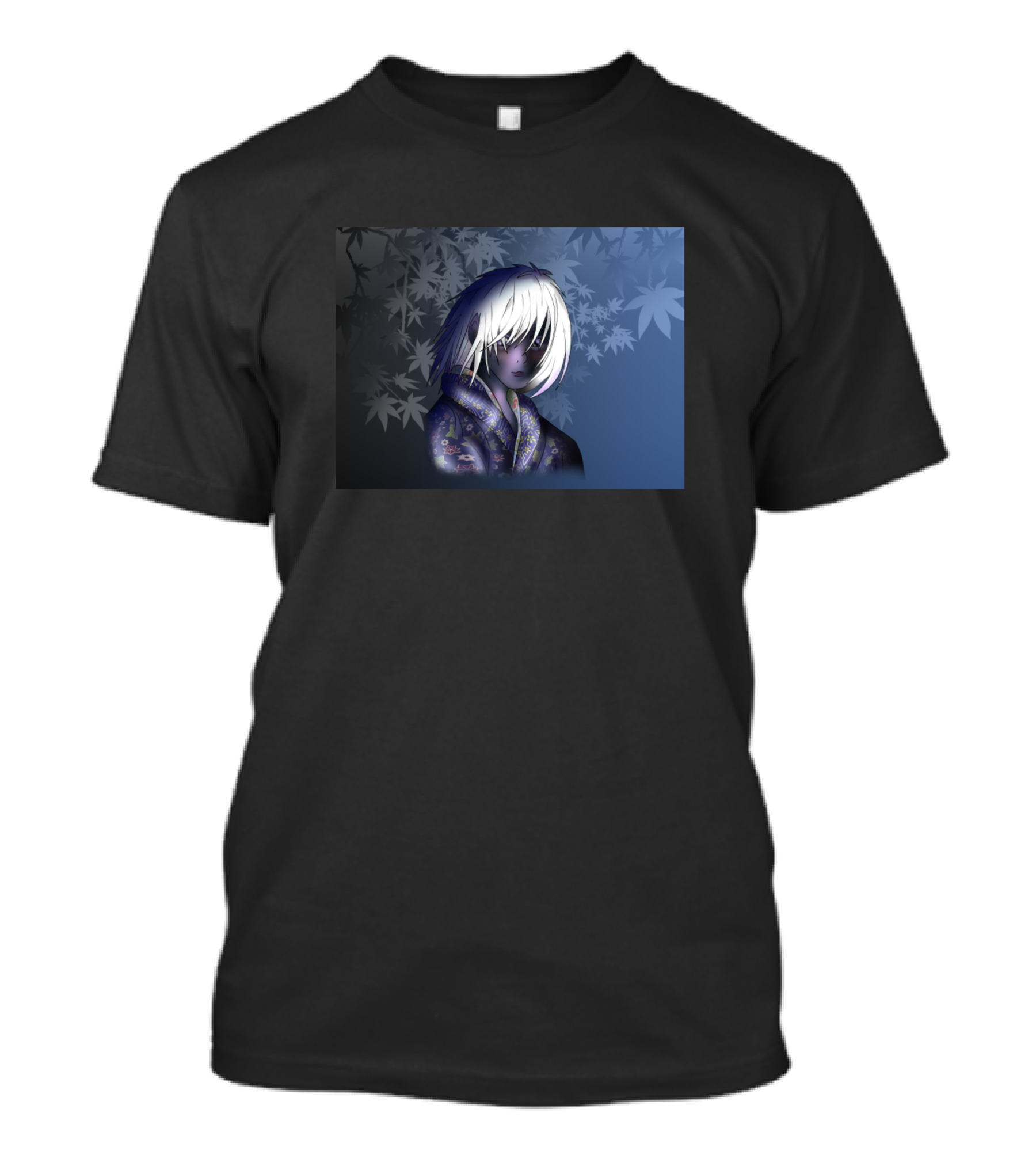 Young Dark Elf In Kimono With Maple Leaves For DnD And Manga Fans T-Shirt