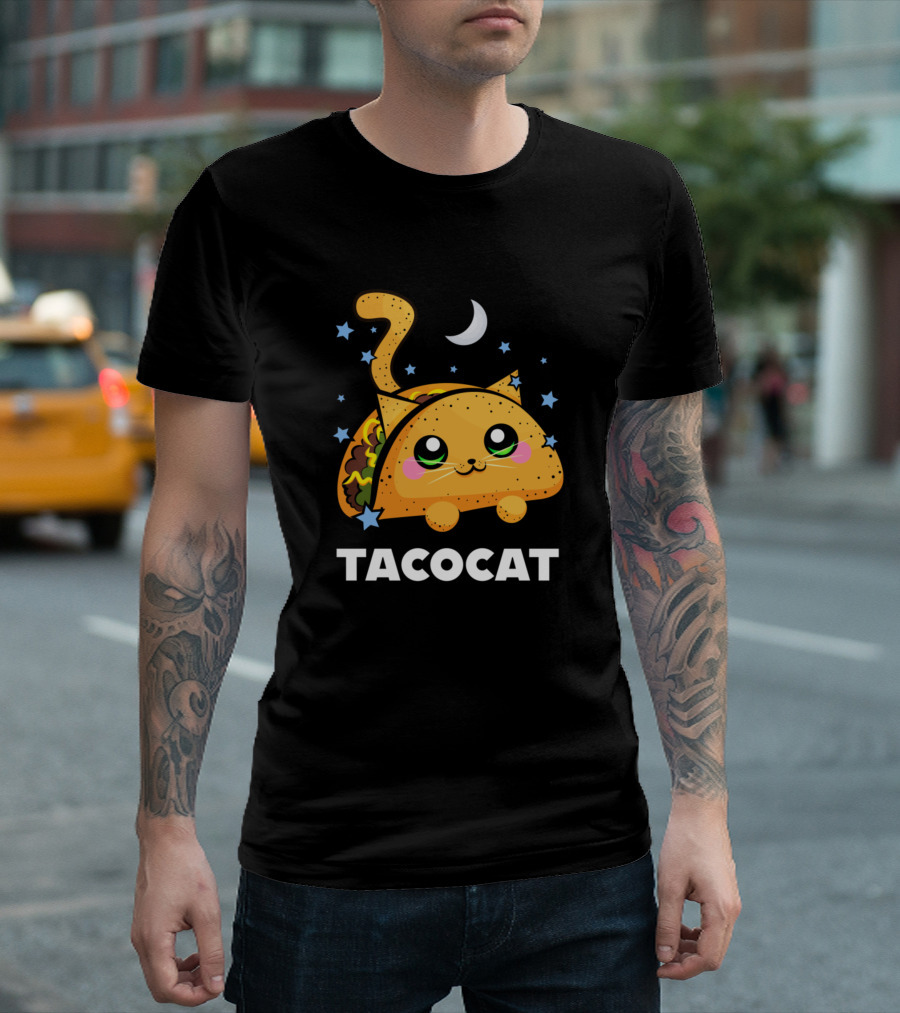Taco Cat Cute Kawaii Moon And Stars T-Shirt