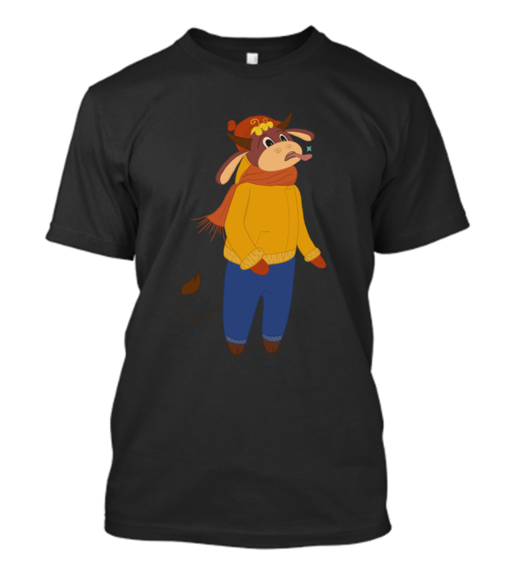 Winter Bull Catching A Snowflake On Tongue T-Shirt