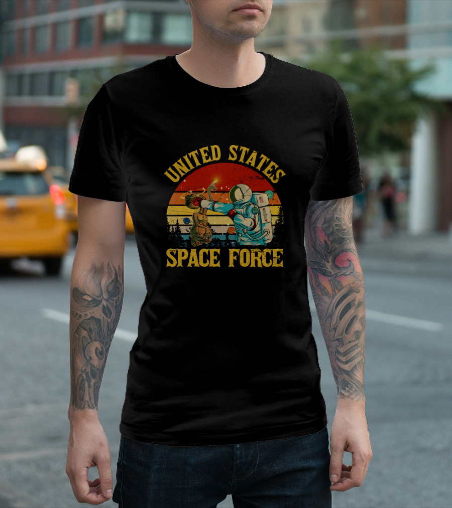 United States Space Force Astronaut Interstellar Action Retro Sunset T-Shirt