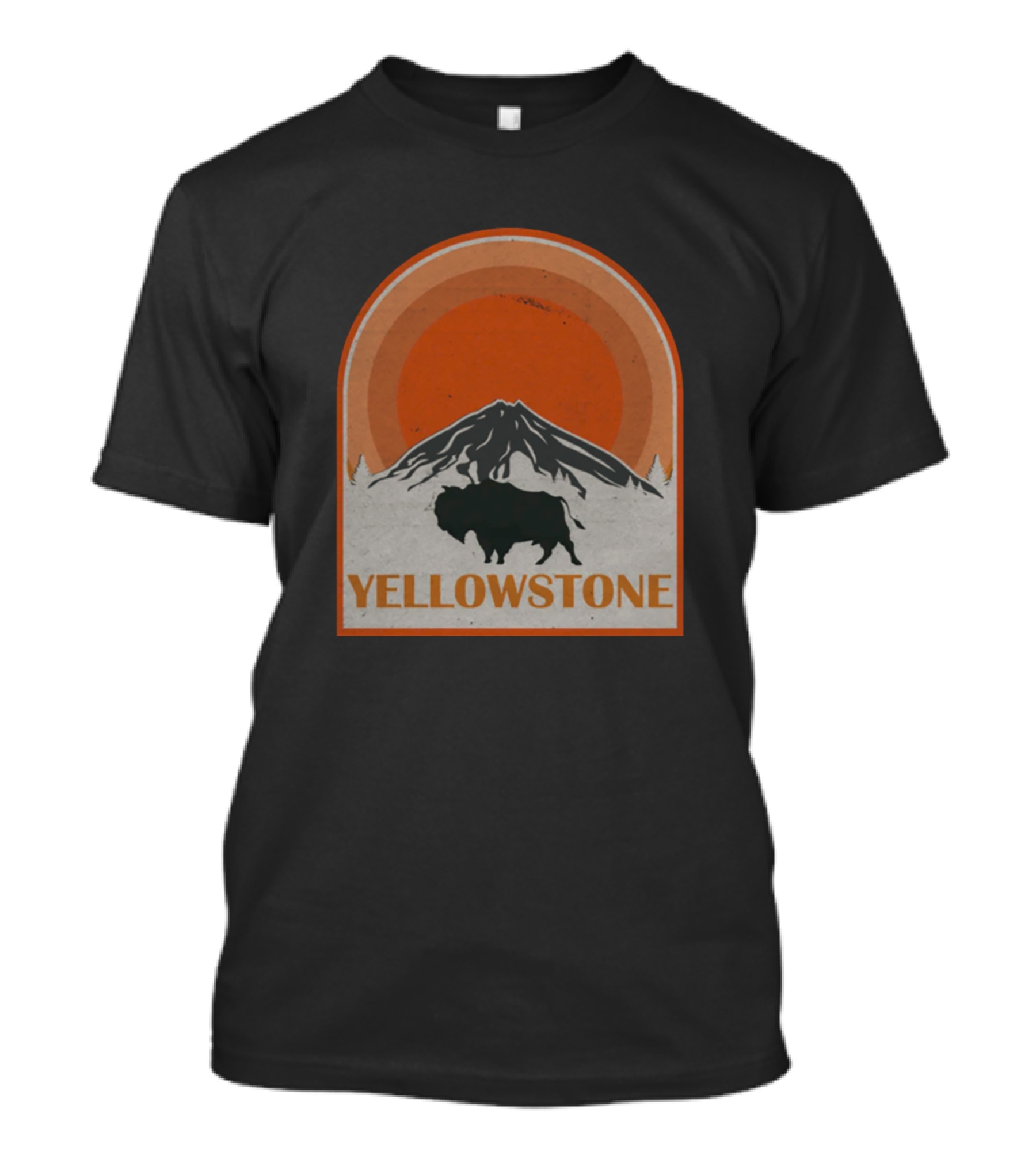 Yellowstone National Park Bison Silhouette Retro Mountain Sunset T-Shirt