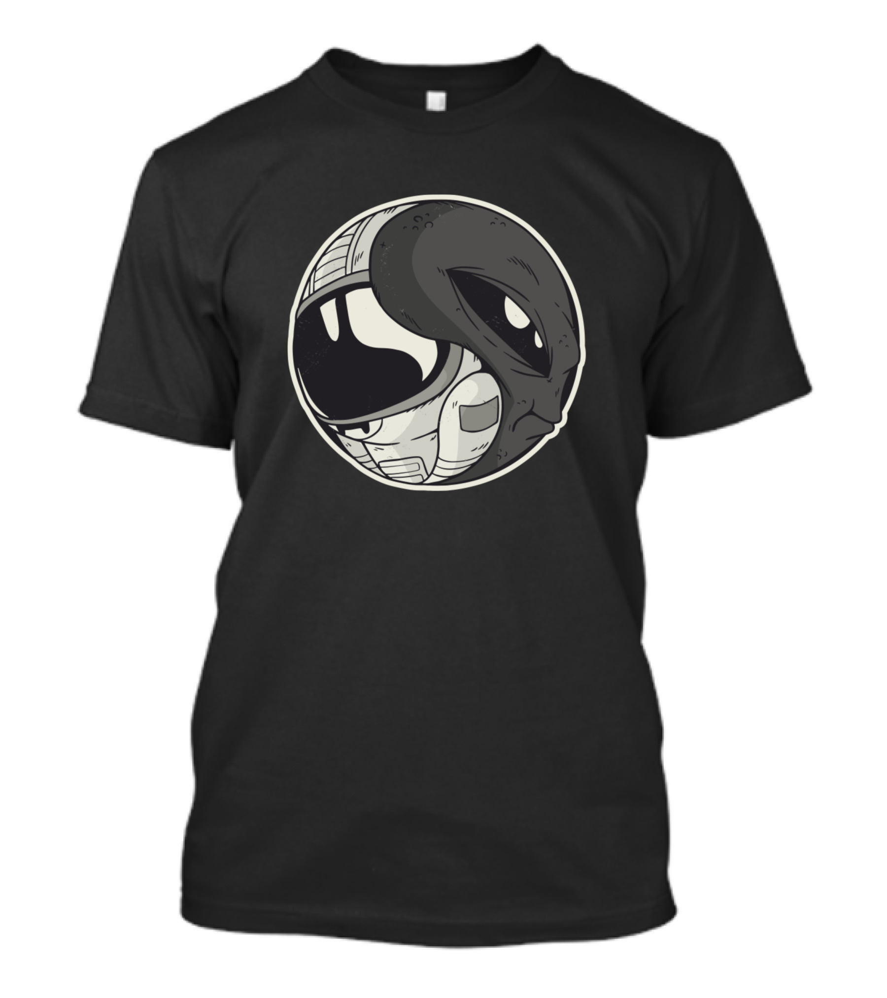 Yin Yang Of Outer Space Astronaut And Alien Face Fusion T-Shirt