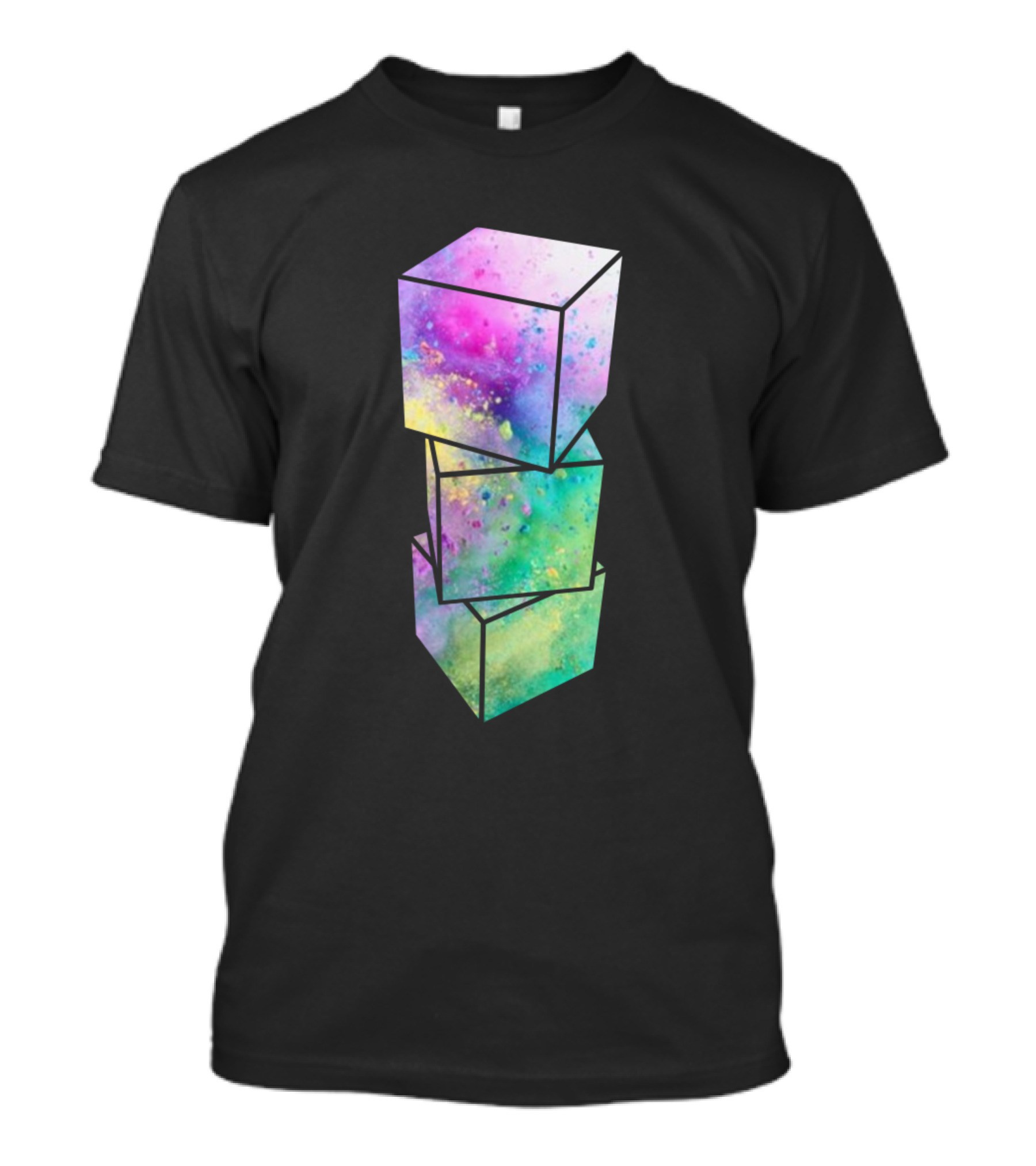 Vibrant Multicolor Stacked 3D Cubes Geometric T-Shirt