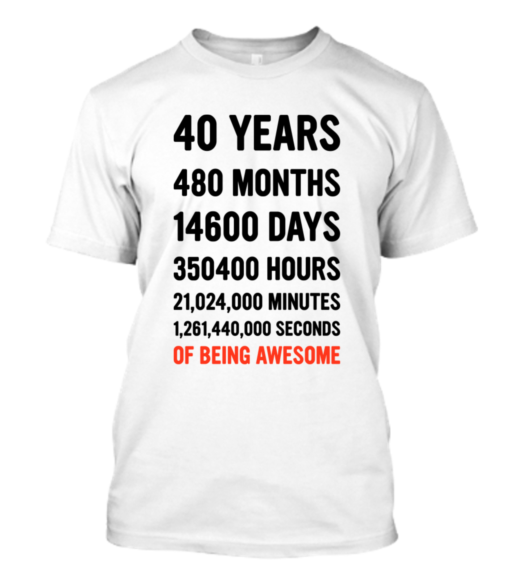 40 Years 480 Months 14600 Days 350400 Hours Of Being Awesome T-Shirt