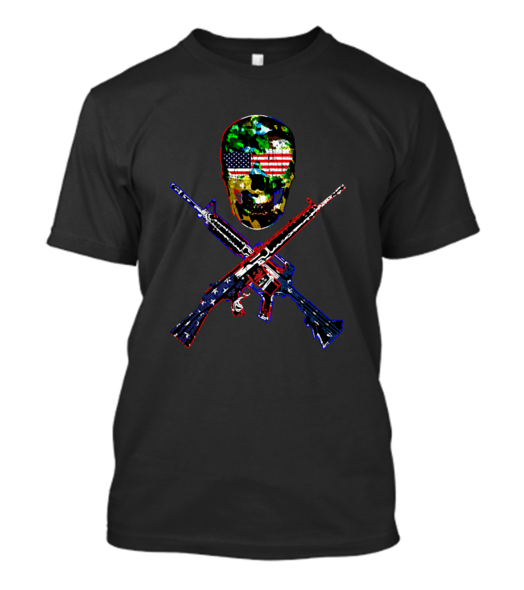 American Flag Skull With Crossed Guns T-Shirt