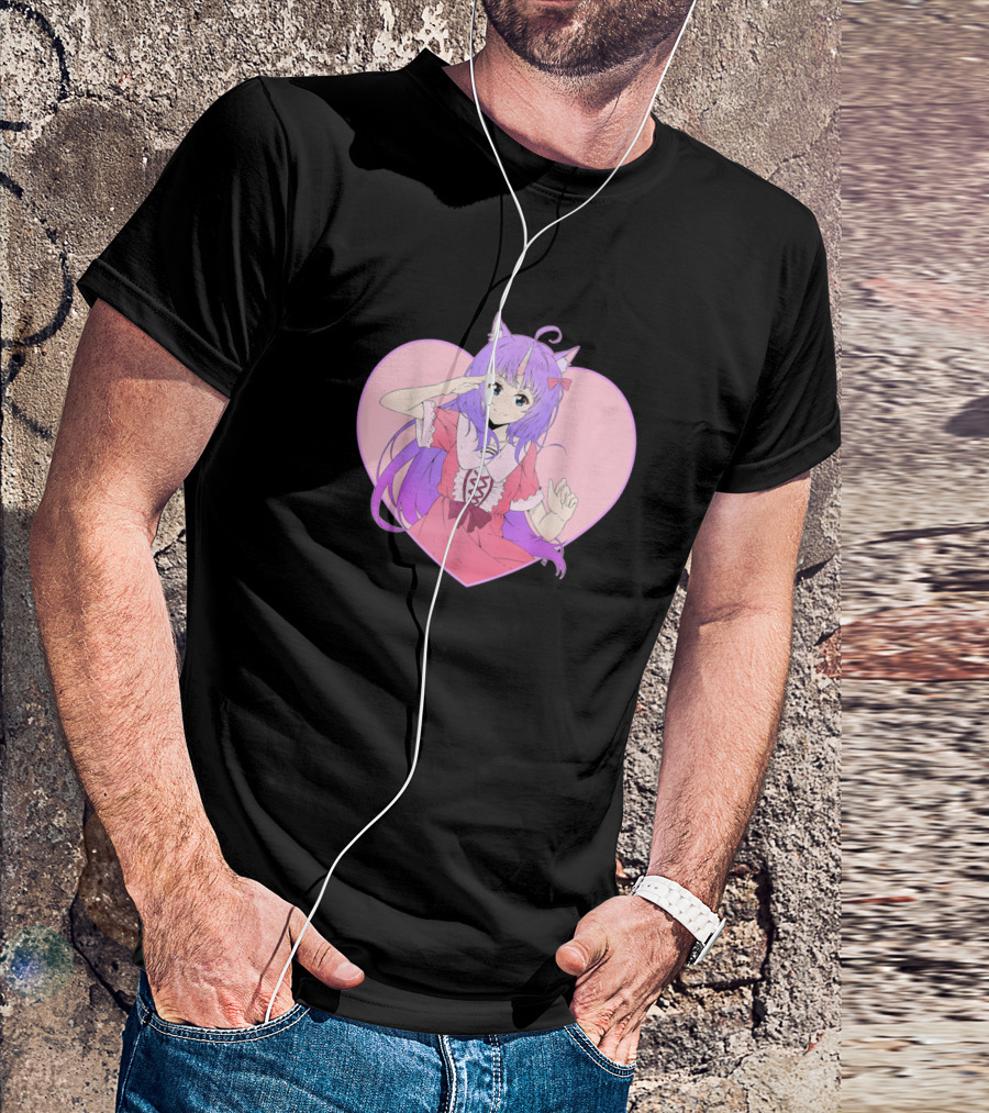 Anime Unicorn Girl Valentine Day Heart Background T-Shirt