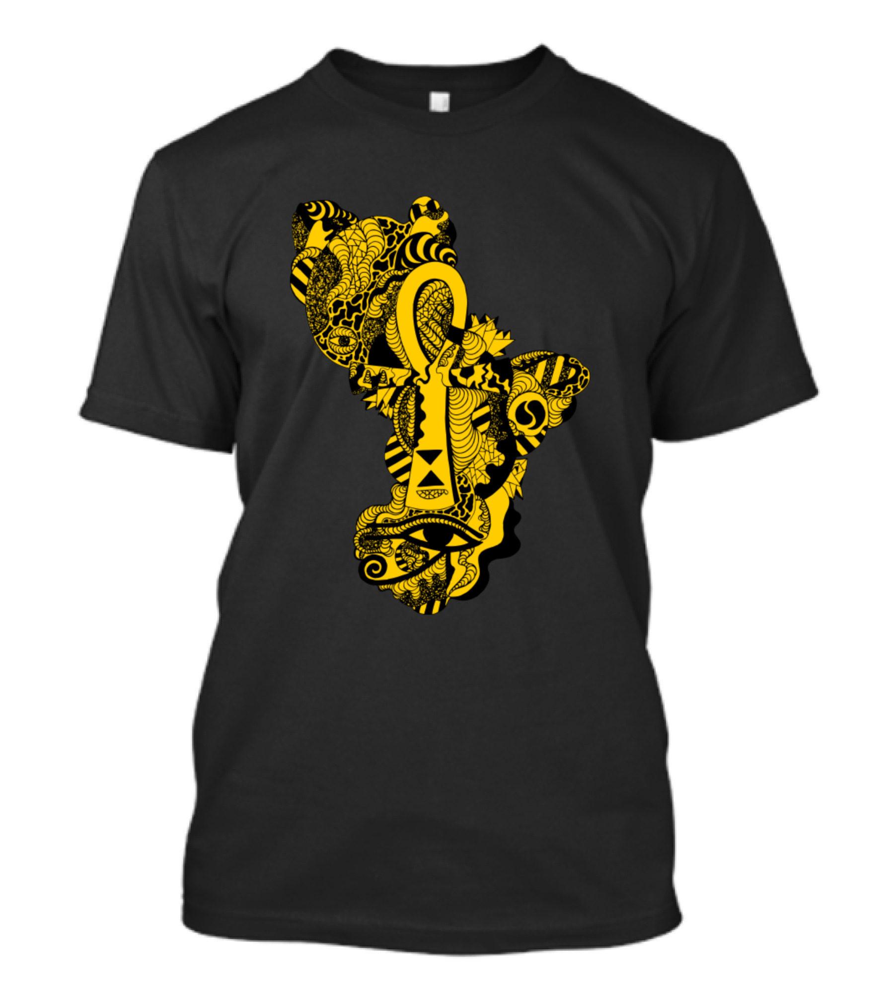 Black And Yellow Ankh Pattern With Eye T-Shirt