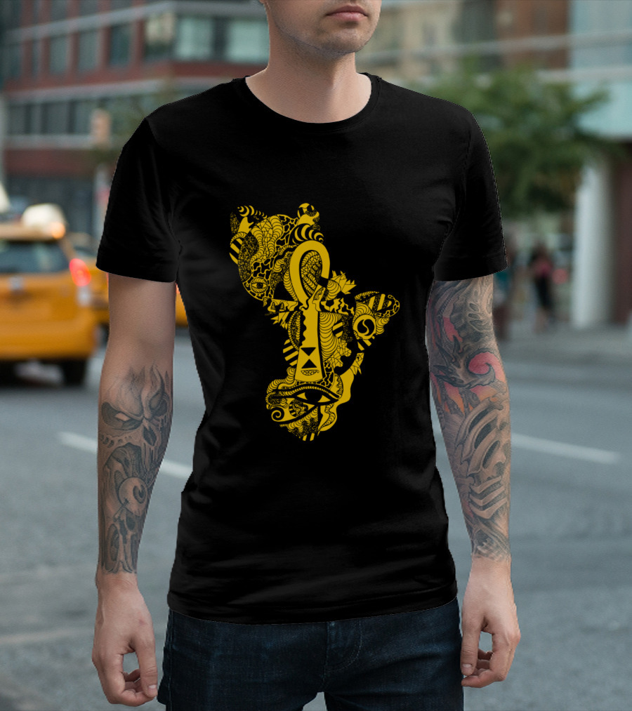 Black And Yellow Ankh Pattern With Eye T-Shirt