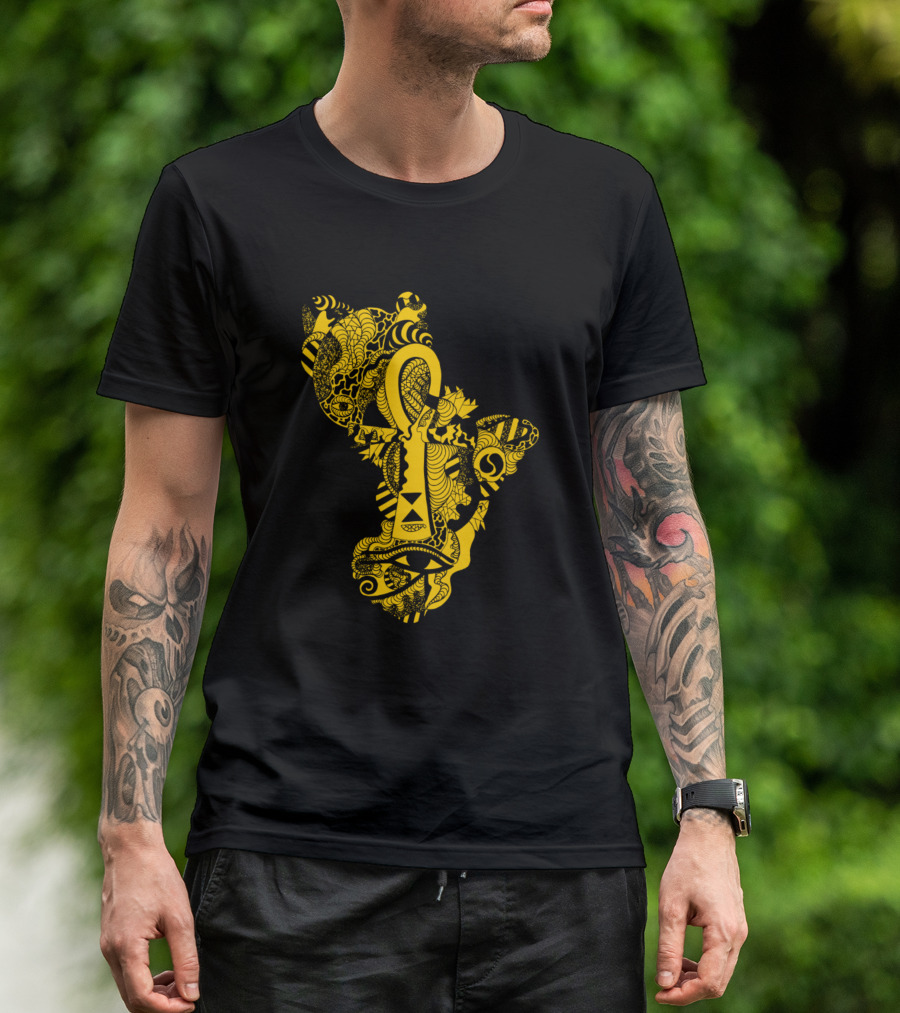 Black And Yellow Ankh Pattern With Eye T-Shirt