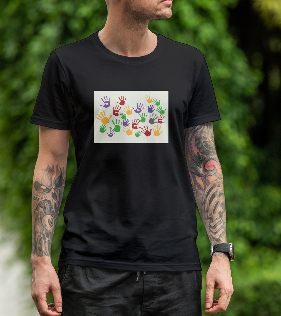 Child Colorful Handprints Pattern Vector T-Shirt
