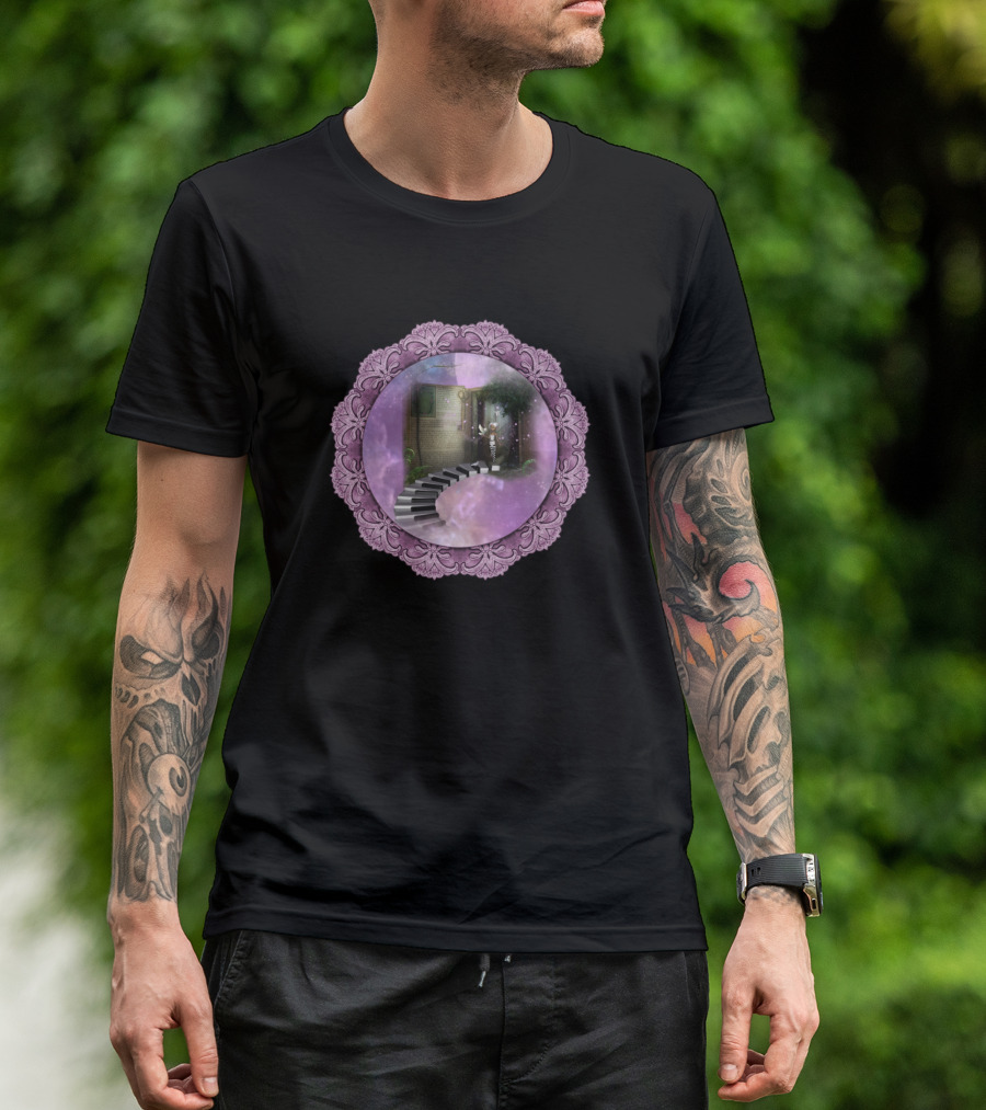 Dancing On A Piano In The Cave With Violet Border And Sparkling Lights T-Shirt