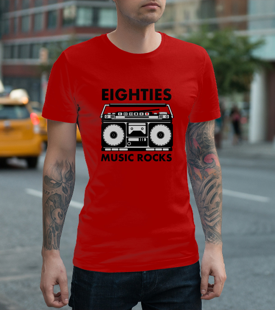 Eighties Music Rocks Boombox Cassette Tape T-Shirt