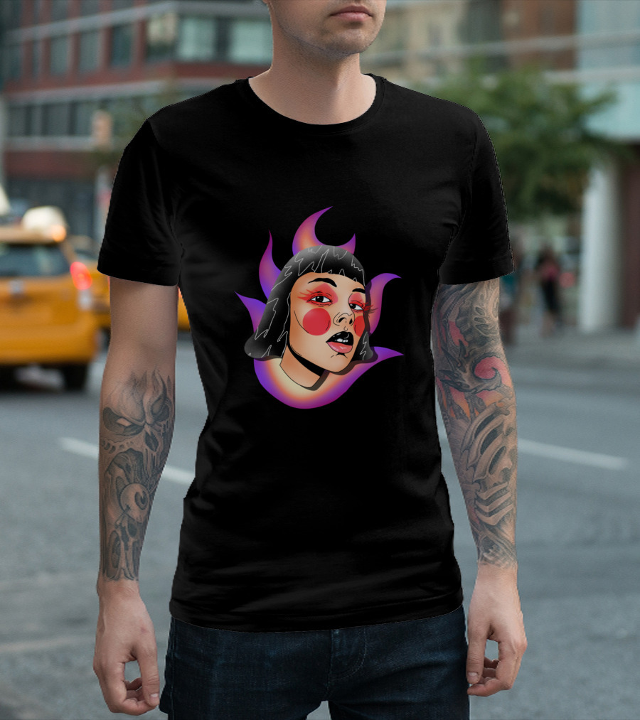 Floating Head Fire Aura Bold Expression T-Shirt